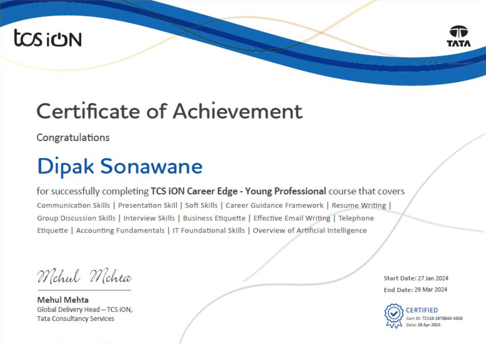 TCS iON Career Edge Free Course Certificate